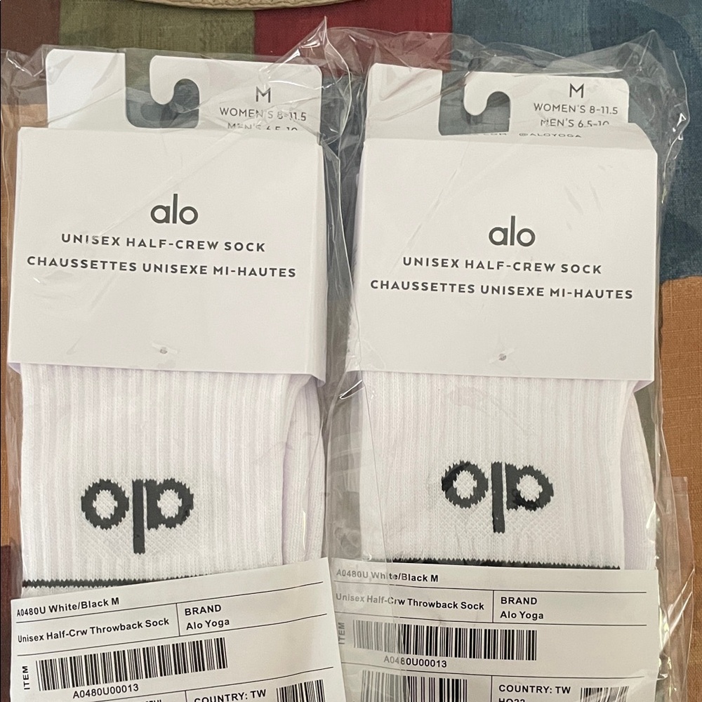 ALO Yoga White and Black Half-Crew Socks - Picture 2 of 3